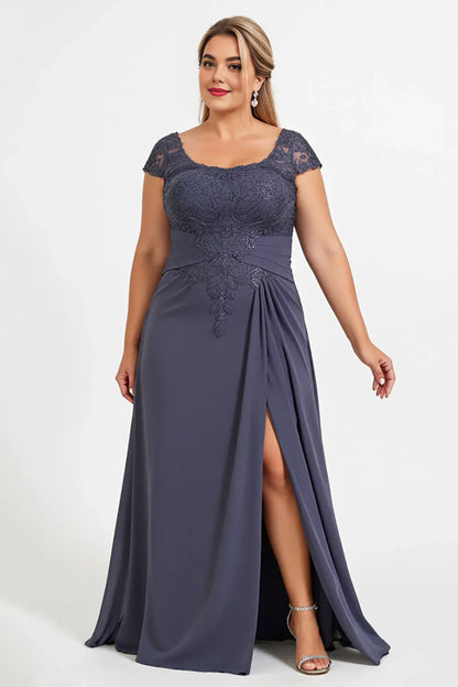 Stylish Refined Elegant Blue Lace Backless Floor-Length Mother of the Bride Dress