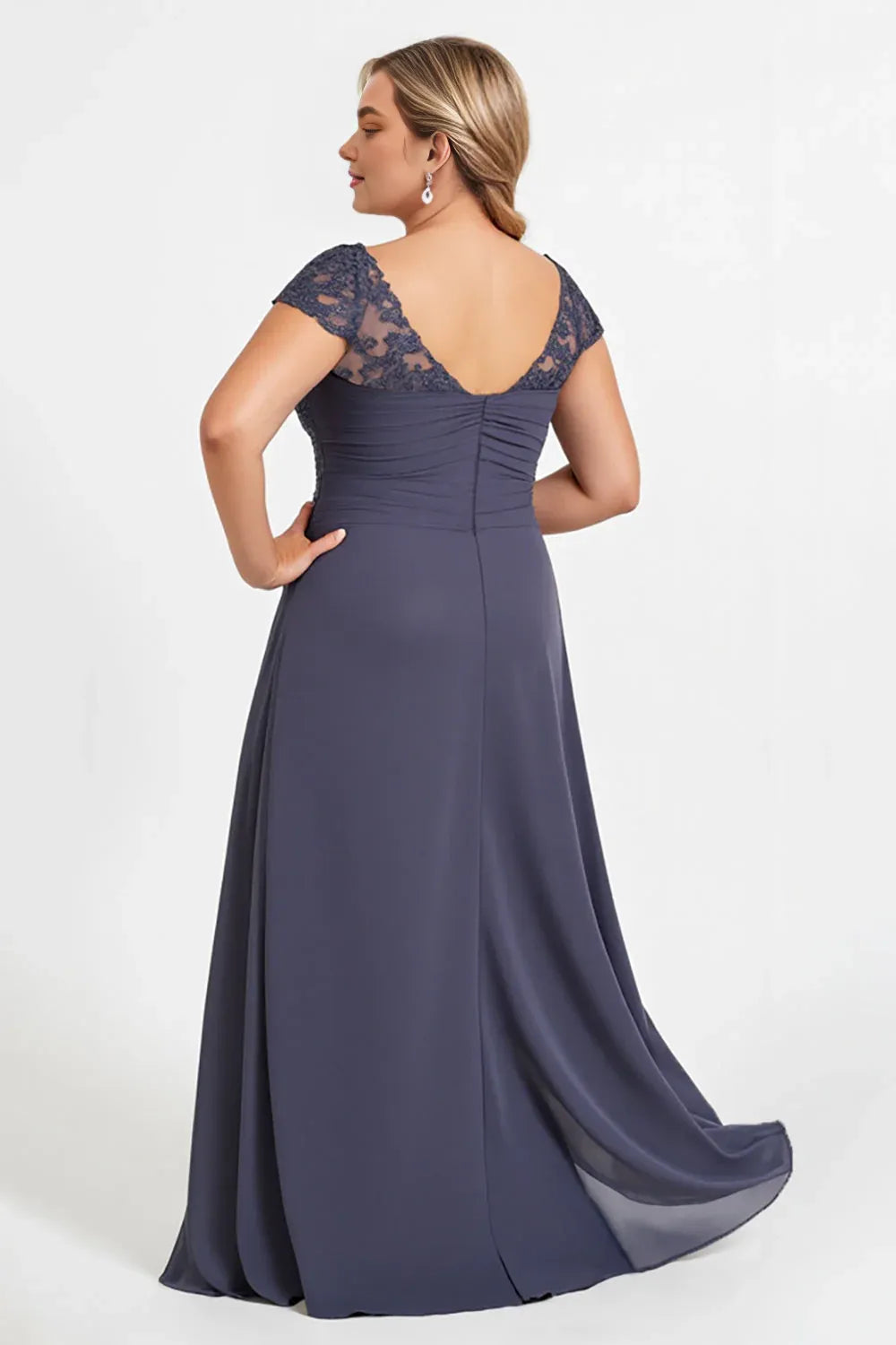 Stylish Refined Elegant Blue Lace Backless Floor-Length Mother of the Bride Dress