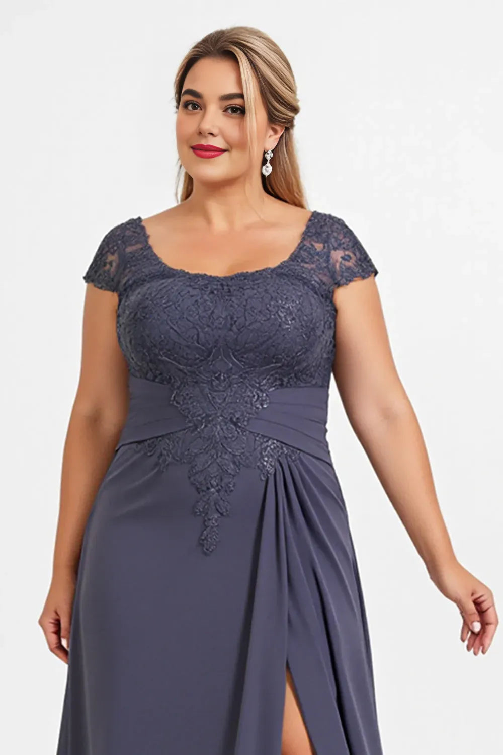 Stylish Refined Elegant Blue Lace Backless Floor-Length Mother of the Bride Dress