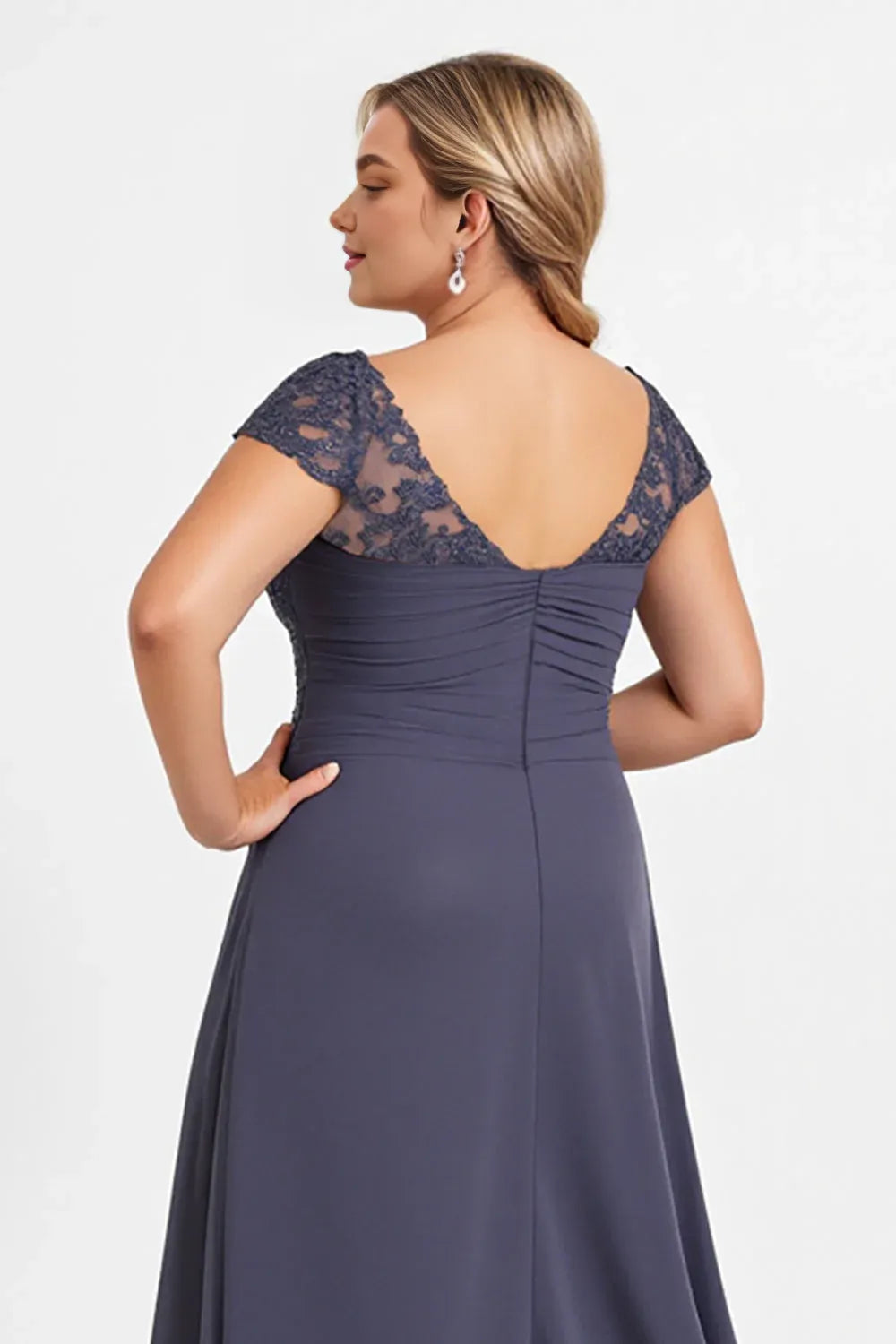 Stylish Refined Elegant Blue Lace Backless Floor-Length Mother of the Bride Dress