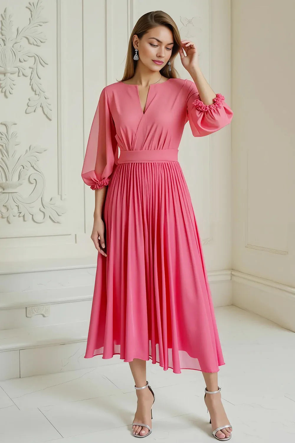 Refined Beautiful Elegant Pink Long Sleeve Long Mother of the Bride Dress