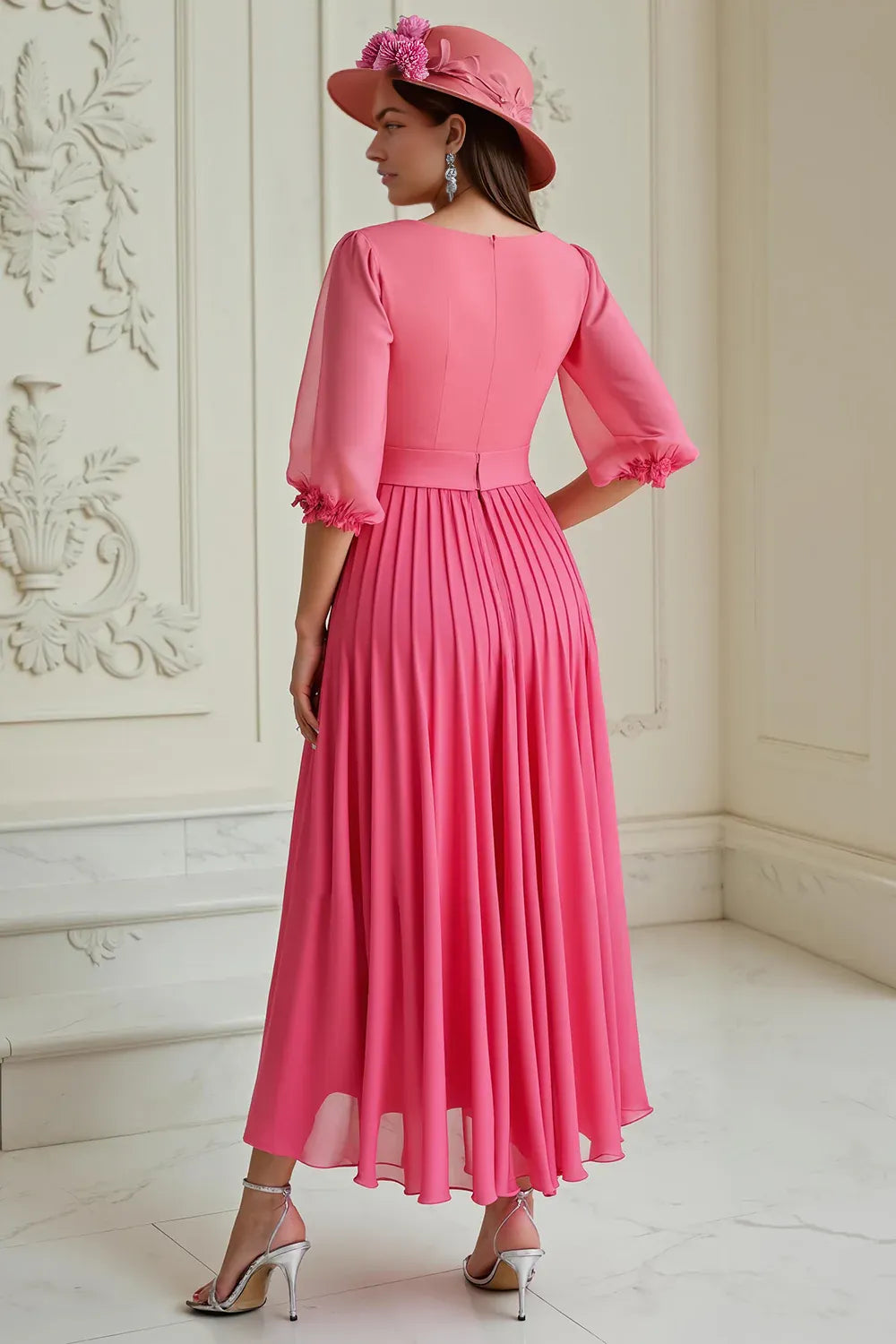 Refined Beautiful Elegant Pink Long Sleeve Long Mother of the Bride Dress
