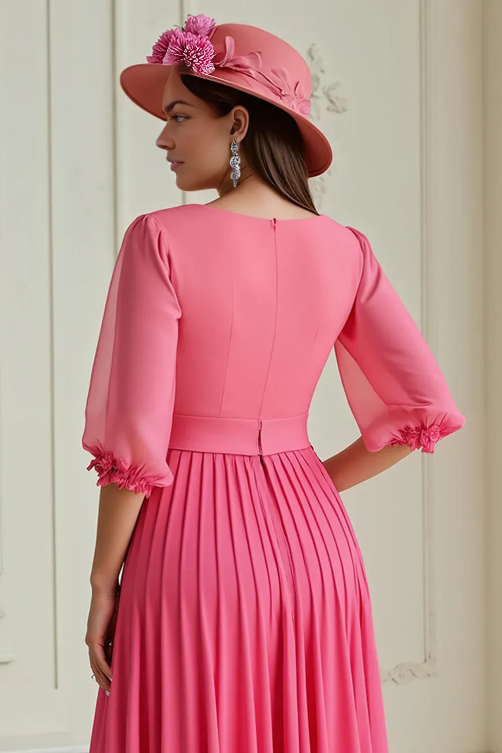 Refined Beautiful Elegant Pink Long Sleeve Long Mother of the Bride Dress