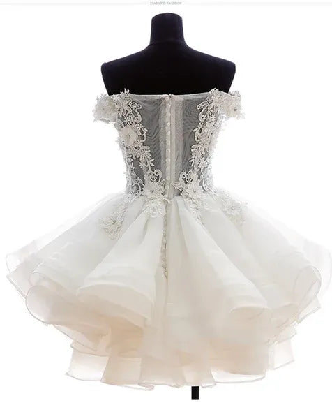 White Ball-Gown Off-Shoulder Applique Mini Homecoming Dress