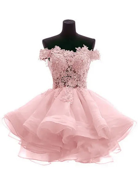 White Ball-Gown Off-Shoulder Applique Mini Homecoming Dress
