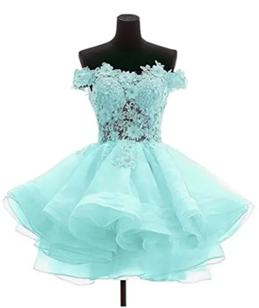 White Ball-Gown Off-Shoulder Applique Mini Homecoming Dress