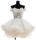 White Ball-Gown Off-Shoulder Applique Mini Homecoming Dress