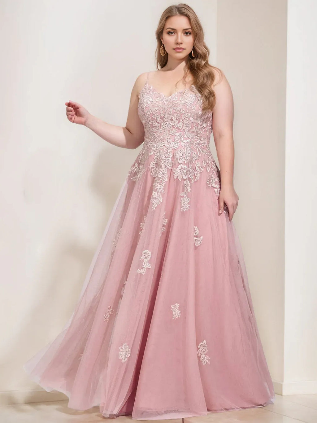Ball-Gown V-Neck Spaghetti Straps Crisscross-Back Floor-Length Prom Dresses with Sequins