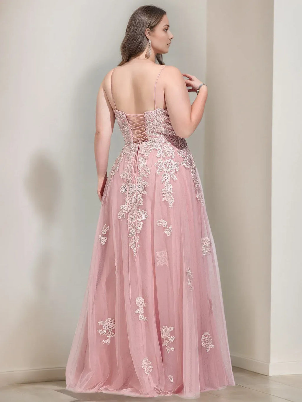Ball-Gown V-Neck Spaghetti Straps Crisscross-Back Floor-Length Prom Dresses with Sequins