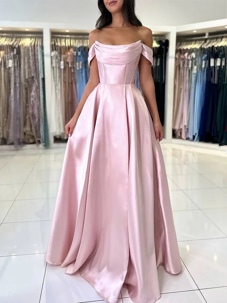 Blue Ball Gown Off Shoulder Corset Floor Length Prom Dresses