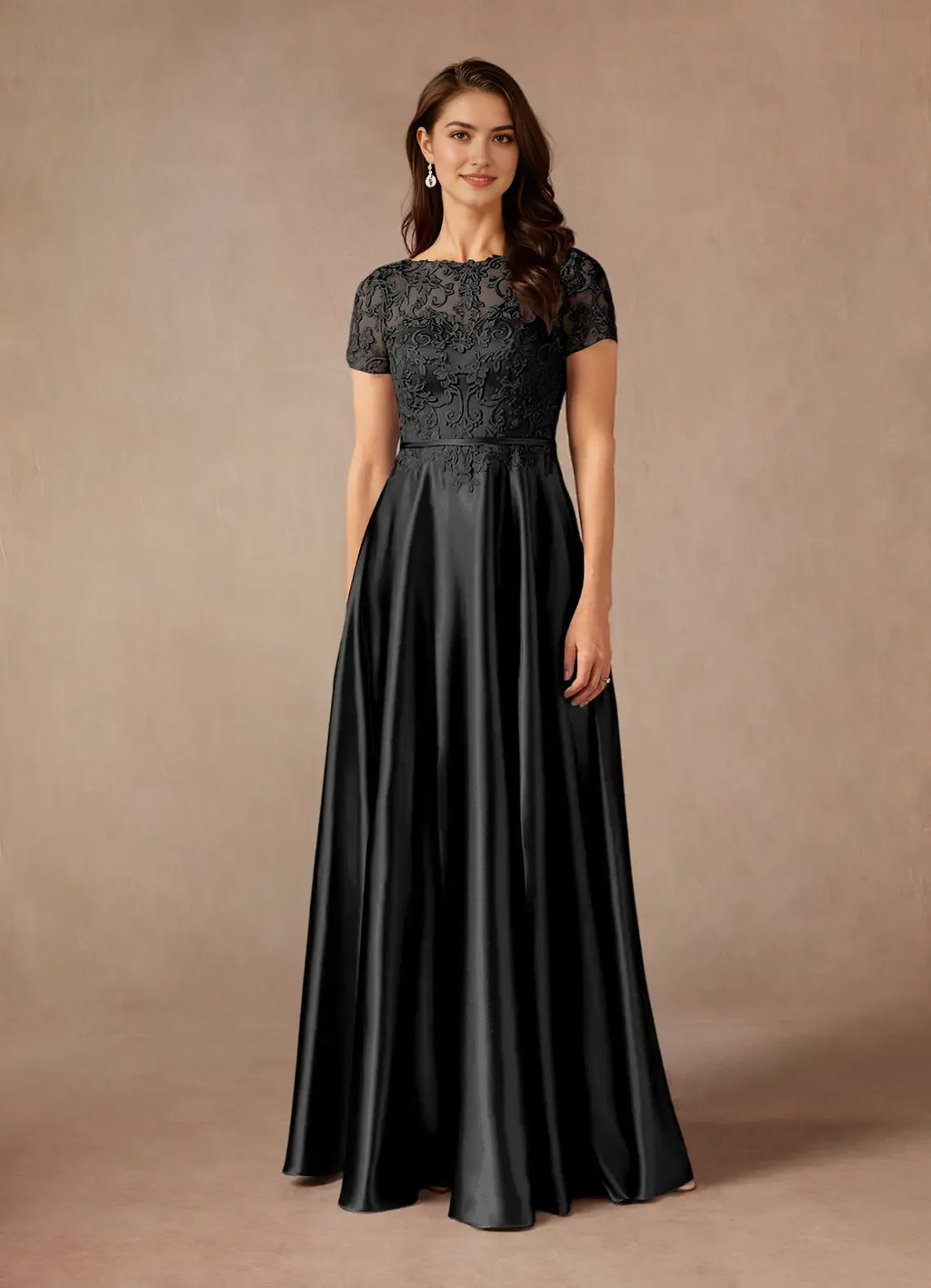 Black A-Line Metallic short sleeves Mother of the Bride Dresses Bodice
