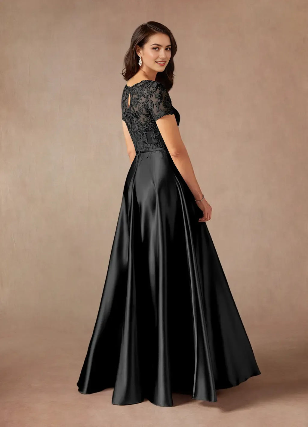 Black A-Line Metallic short sleeves Mother of the Bride Dresses Bodice
