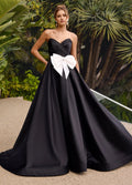 Black A-Line Sweetheart-Neck Strapless Back Zip Floor-Length Bow Prom Dresses