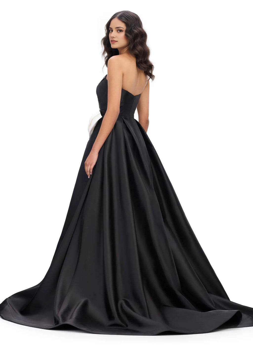 Black A-Line Sweetheart-Neck Strapless Back Zip Floor-Length Bow Prom Dresses