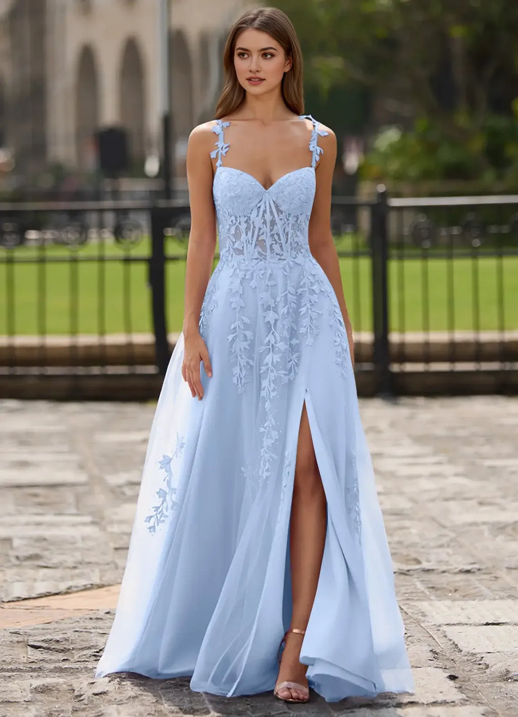 Black A-Line Sweetheart Neck Sleeveless Floral Sweep Train Prom Dress with Beading