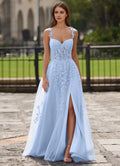 Black A-Line Sweetheart Neck Sleeveless Floral Sweep Train Prom Dress with Beading