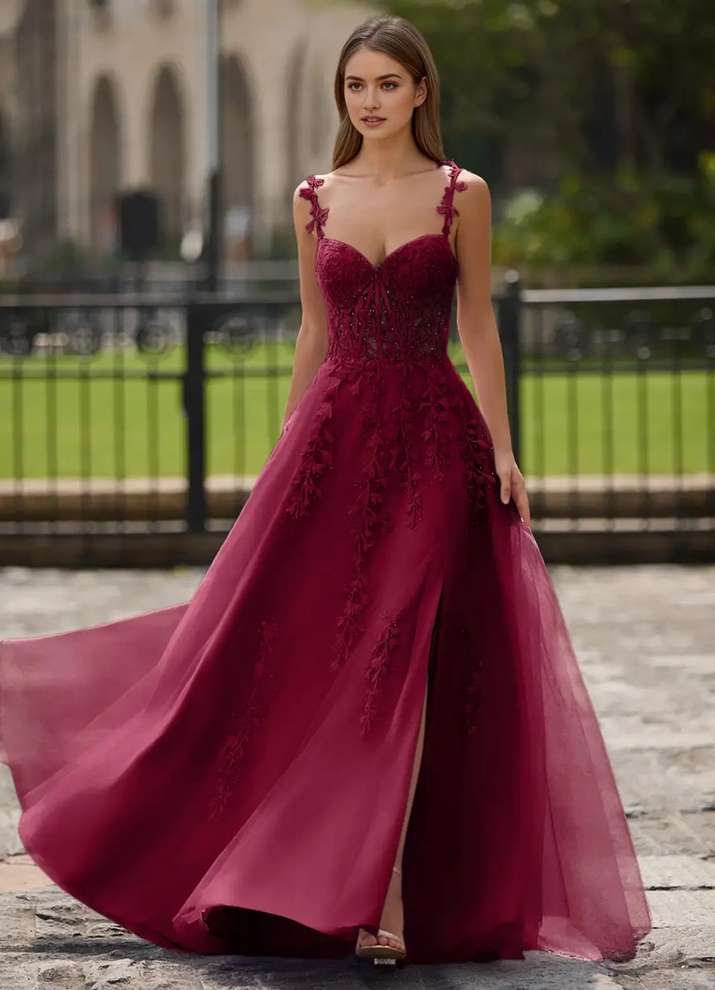 Black A-Line Sweetheart Neck Sleeveless Floral Sweep Train Prom Dress with Beading