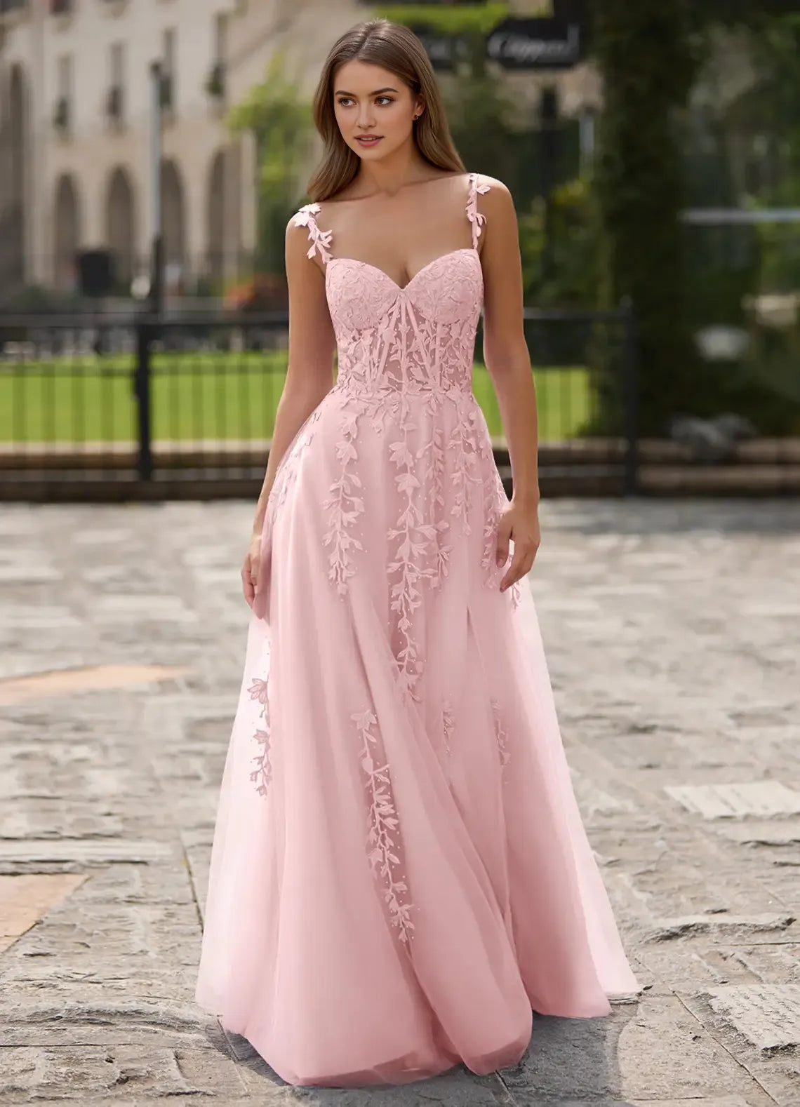 Black A-Line Sweetheart Neck Sleeveless Floral Sweep Train Prom Dress with Beading