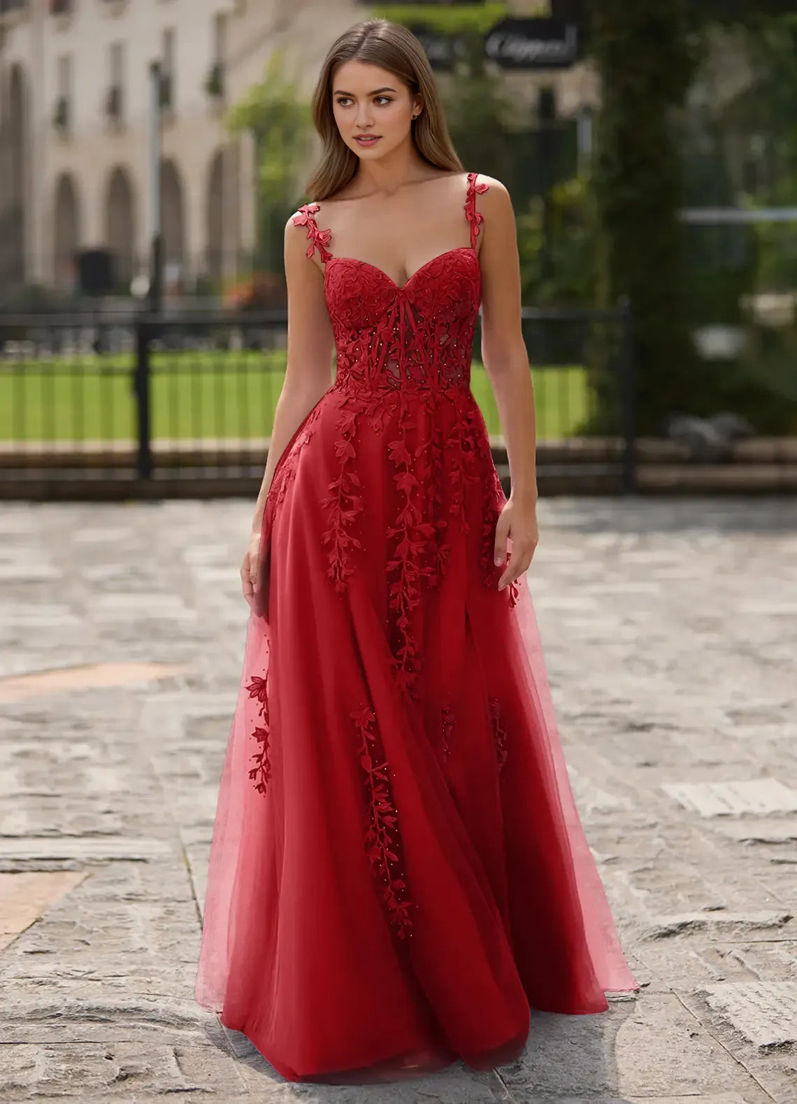 Black A-Line Sweetheart Neck Sleeveless Floral Sweep Train Prom Dress with Beading