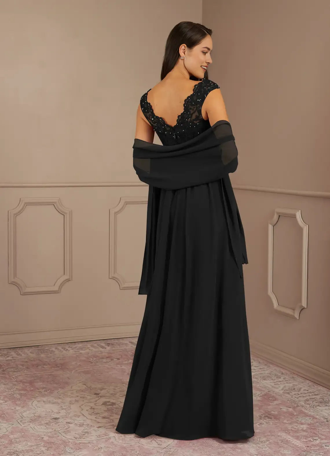 Black A-Line V-Neck Sequins no sleeves Bodice Mother of the Bride Dresses