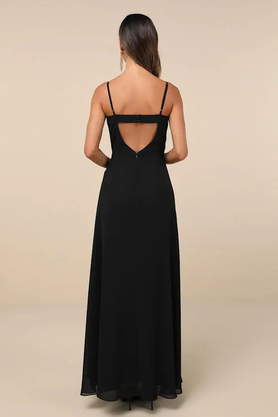 Black Evening Dresses with Spaghetti Straps and Sheer Bust Detail Perfect for Sophisticated Formal Galas