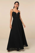 Black Evening Dresses with Spaghetti Straps and Sheer Bust Detail Perfect for Sophisticated Formal Galas