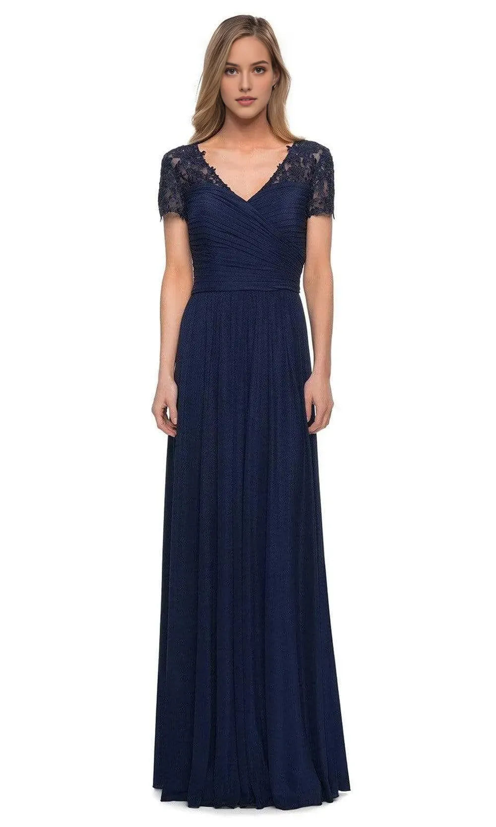 Black Evening Dress with Cap Sleeves V Neckline and Ruched Bodice for Formal Occasions