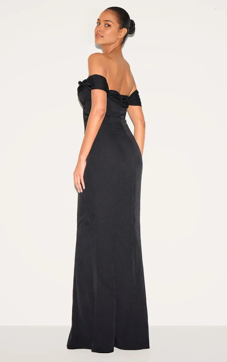 Black Mermaid Off-Shoulder Sleeveless Pleated Back Zip Floor-Length Prom Dresses