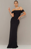 Black Mermaid Off-Shoulder Sleeveless Pleated Back Zip Floor-Length Prom Dresses