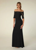 Black Mother of the Bride Dress Off - Shoulder Neckline Sheer 3/4 Sleeves Bodice Mermaid Silhouette