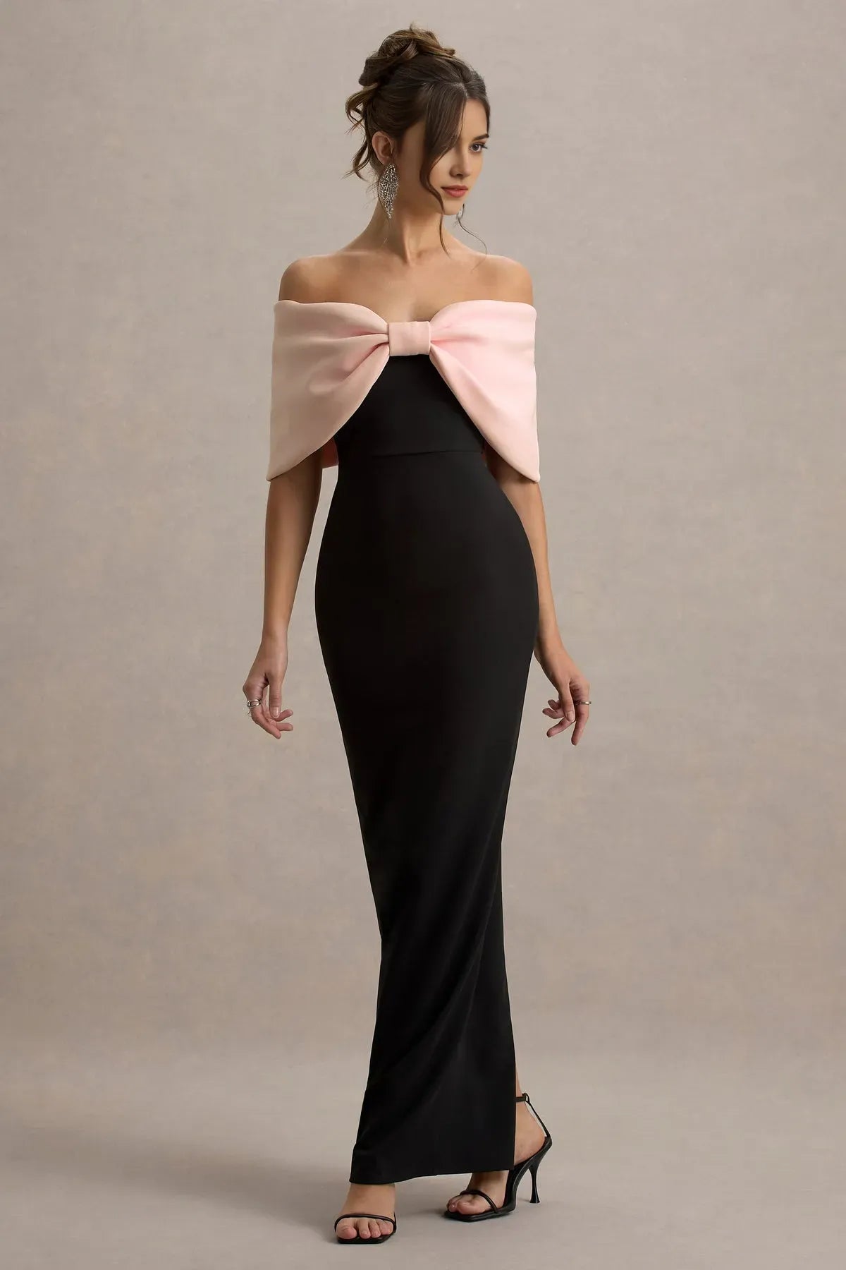 Blush Pink Off - Shoulder Prom Dress with Blush Pink Bow Capelet Bodycon Silhouette Floor Length Design Ideal for Glamorous Galas Evening Balls and Sophisticated Soirees