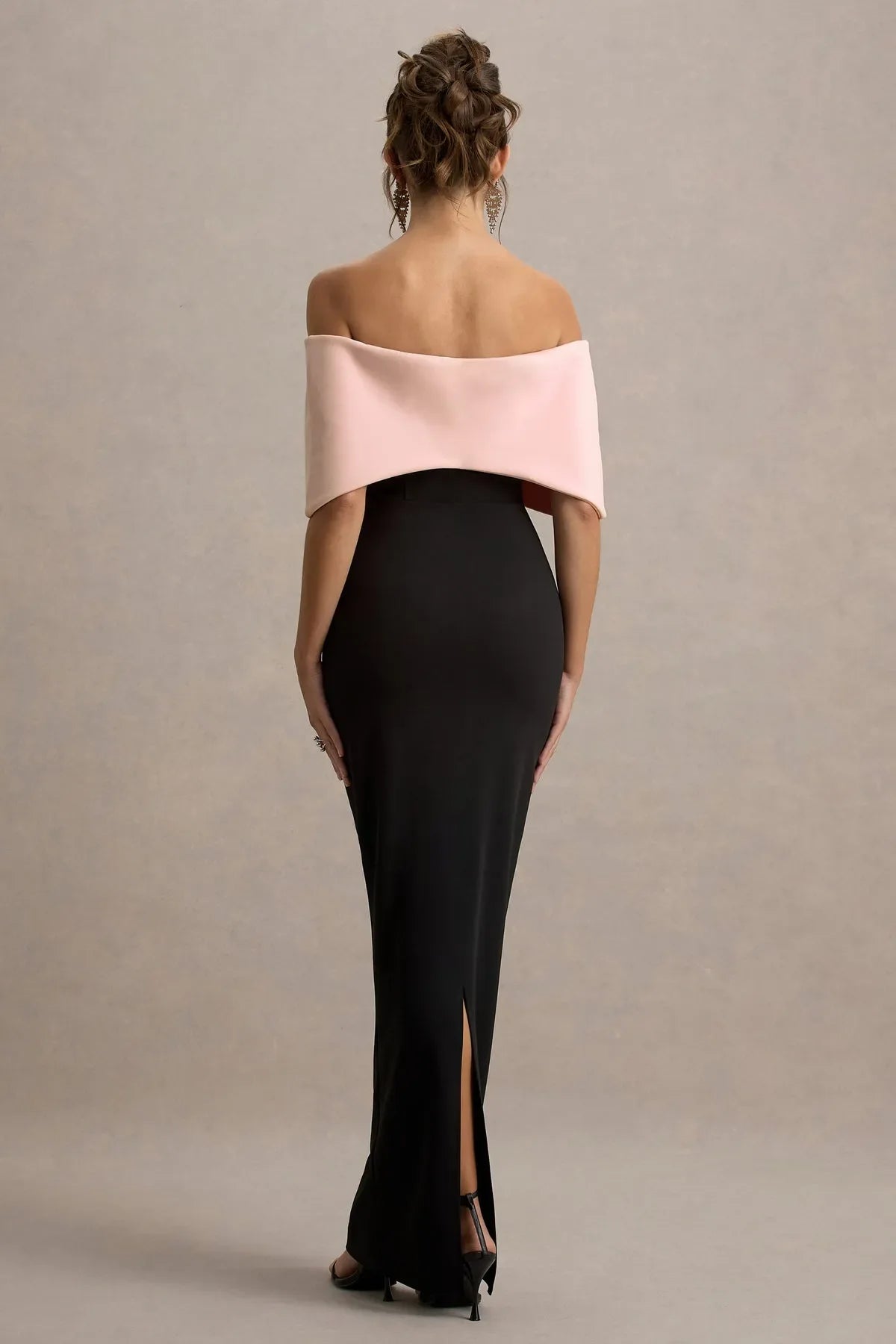 Blush Pink Off - Shoulder Prom Dress with Blush Pink Bow Capelet Bodycon Silhouette Floor Length Design Ideal for Glamorous Galas Evening Balls and Sophisticated Soirees