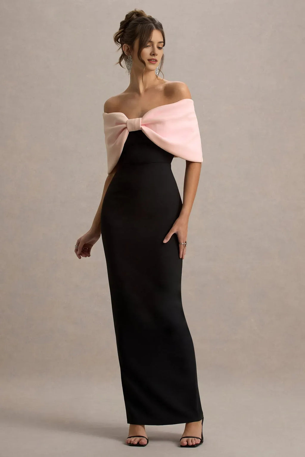 Blush Pink Off - Shoulder Prom Dress with Blush Pink Bow Capelet Bodycon Silhouette Floor Length Design Ideal for Glamorous Galas Evening Balls and Sophisticated Soirees