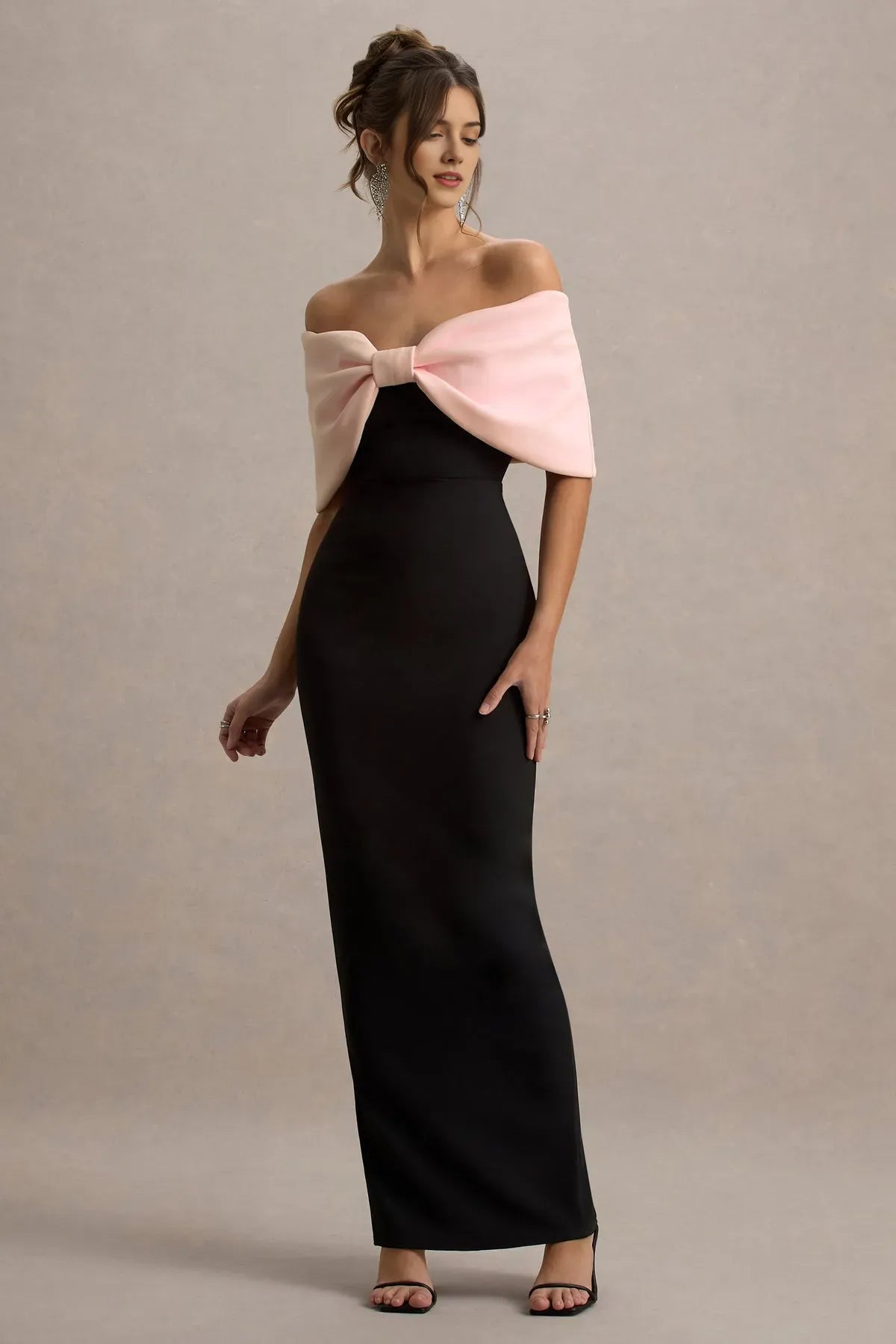 Blush Pink Off - Shoulder Prom Dress with Blush Pink Bow Capelet Bodycon Silhouette Floor Length Design Ideal for Glamorous Galas Evening Balls and Sophisticated Soirees
