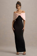 Blush Pink Off - Shoulder Prom Dress with Blush Pink Bow Capelet Bodycon Silhouette Floor Length Design Ideal for Glamorous Galas Evening Balls and Sophisticated Soirees
