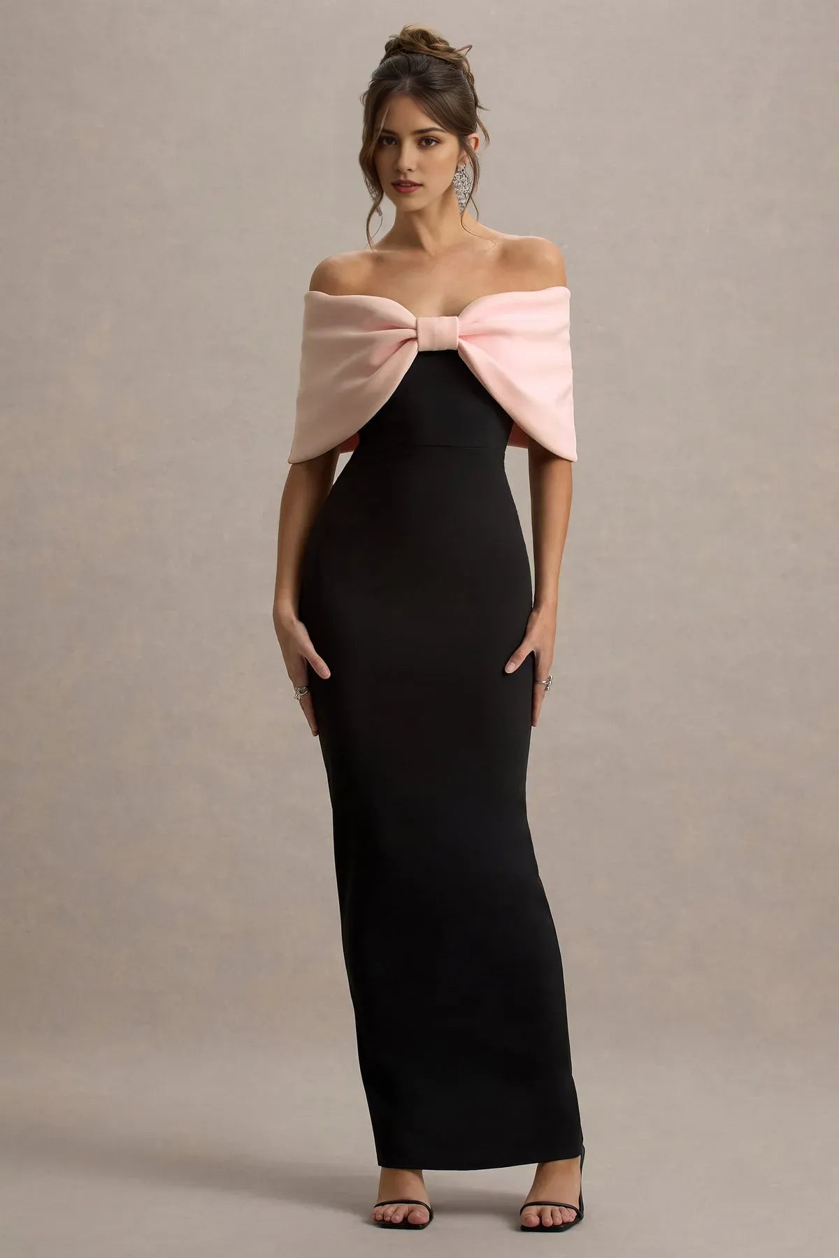 Blush Pink Off - Shoulder Prom Dress with Blush Pink Bow Capelet Bodycon Silhouette Floor Length Design Ideal for Glamorous Galas Evening Balls and Sophisticated Soirees