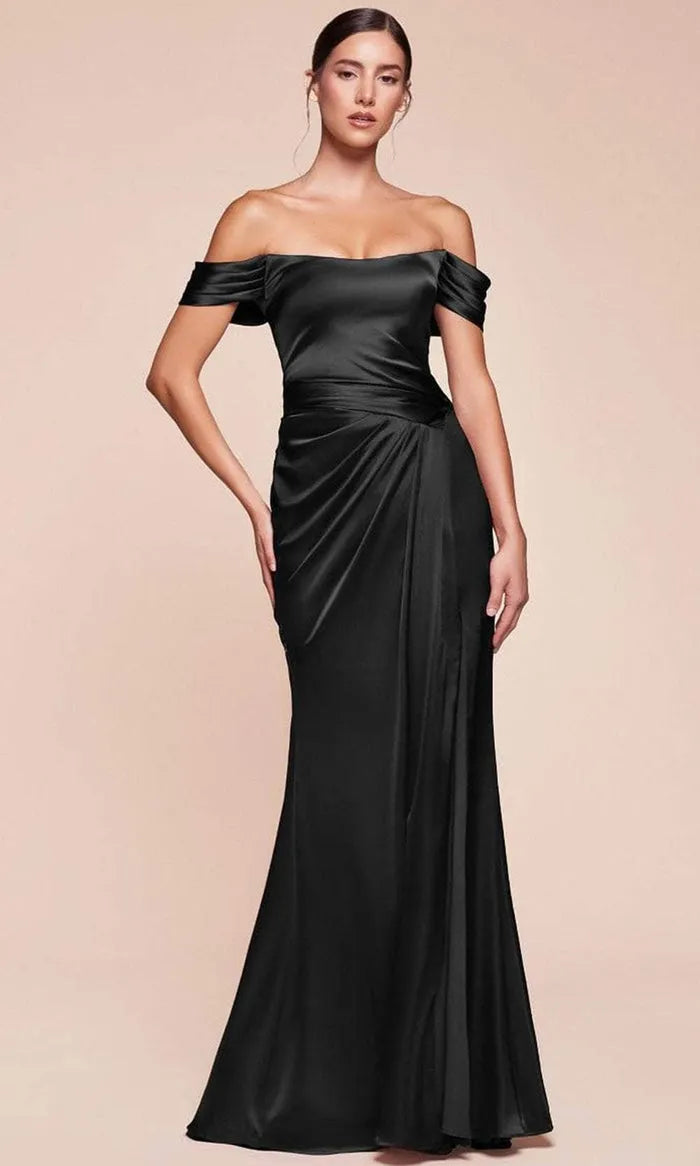 Black Off - Shoulder Mermaid Evening Gown with Draped Detailing Ideal for Proms and Formal Balls