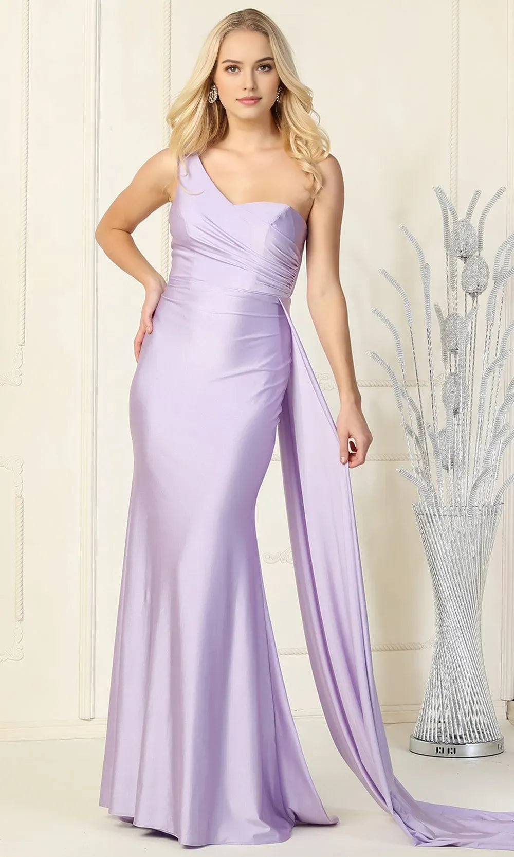 Black One - Shoulder Mermaid Evening Dress with Draped Bodice and Detachable Train Detail for Formal