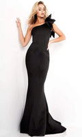 Black One Shoulder Mermaid Prom Gown with Bow Detail Crafted from Luxurious for a Flattering Fit at Formal Occasions