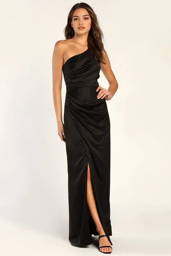 Black One Shoulder Prom Dresses with Side Slit Timeless Formal Attire for Glamorous Evenings