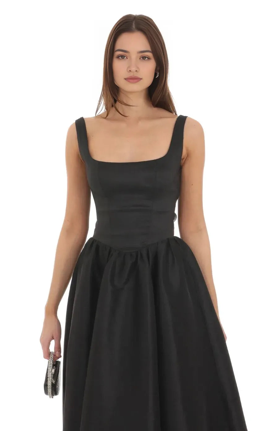 Black Prom Dress with Square Neckline Wide Straps and Ball Gown Silhouette Perfect for Formal Prom Nights