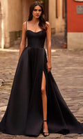 Black Ball Gown with Spaghetti Straps Sweetheart Neckline High Side Slit – Ideal for Formal Galas Proms and Evening Balls in Foreign Trade Markets