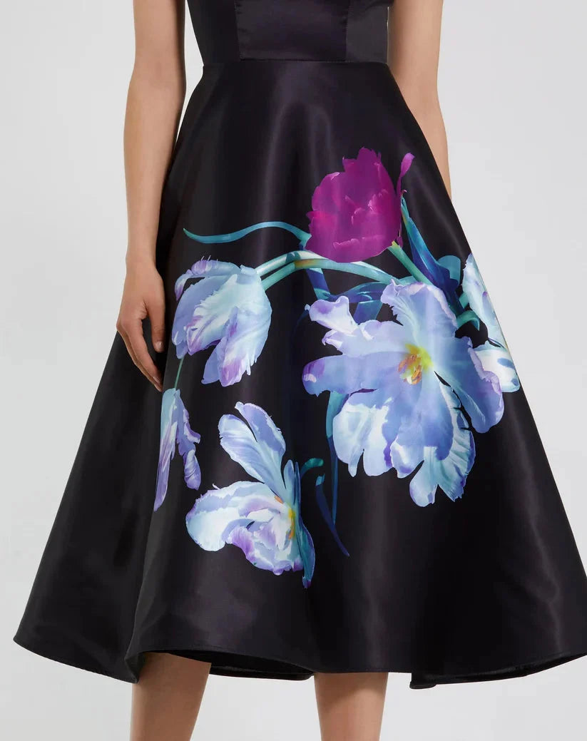 Timeless Special Occasion Sophisticated Graceful Elegant Black Satin A-Line Midi Prom Dress