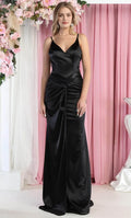 Black Evening Dresses with Spaghetti Straps Deep V Neckline and Draped Waist Detail Perfect for Formal