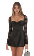 Black Homecoming Dress with Sweetheart Neckline Sheer Long Sleeves and Flared Skirt Perfect for School Dances