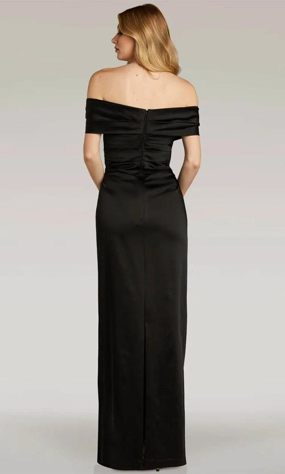 Black Off Shoulder Evening Dresses with Draped Bodice and Figure Hugging Silhouette Perfect for Formal Black Tie Weddings and Sophisticated