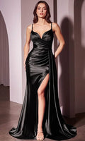 Black Prom Dress with Spaghetti Straps Cross Draped Bodice and High Side Slit for Formal Evening Events