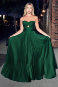 Black Strapless Prom Gown with Cut Out Detail and Flowy Skirt Crafted from Luxurious - Like Fabric for Formal Occasions