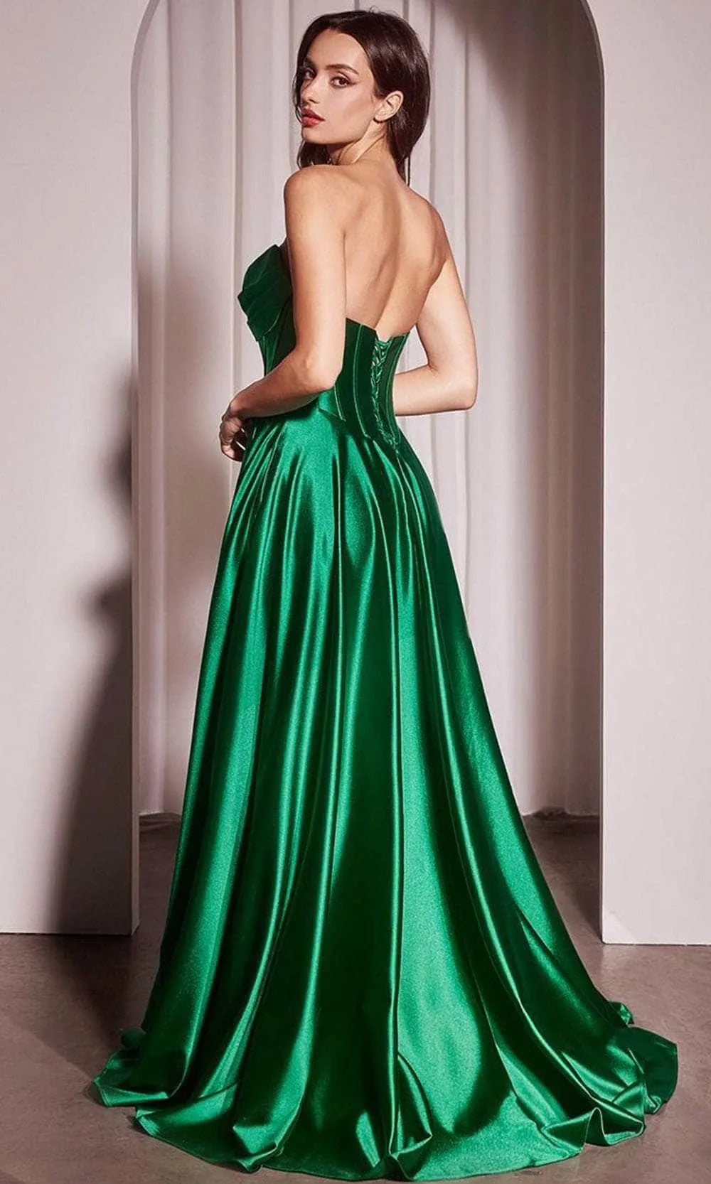Black Strapless Ball Gown with Bow Detailed Corset Top for Prom Formal Occasions