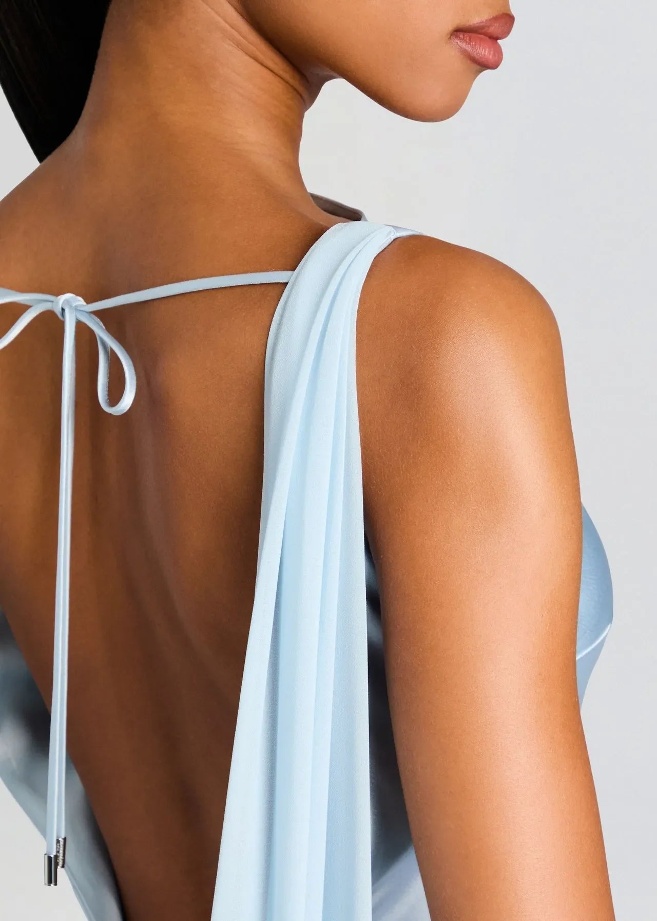 Blue Mermaid Strapless Sleeveless Draped Backless Floor-Length Prom Dresses